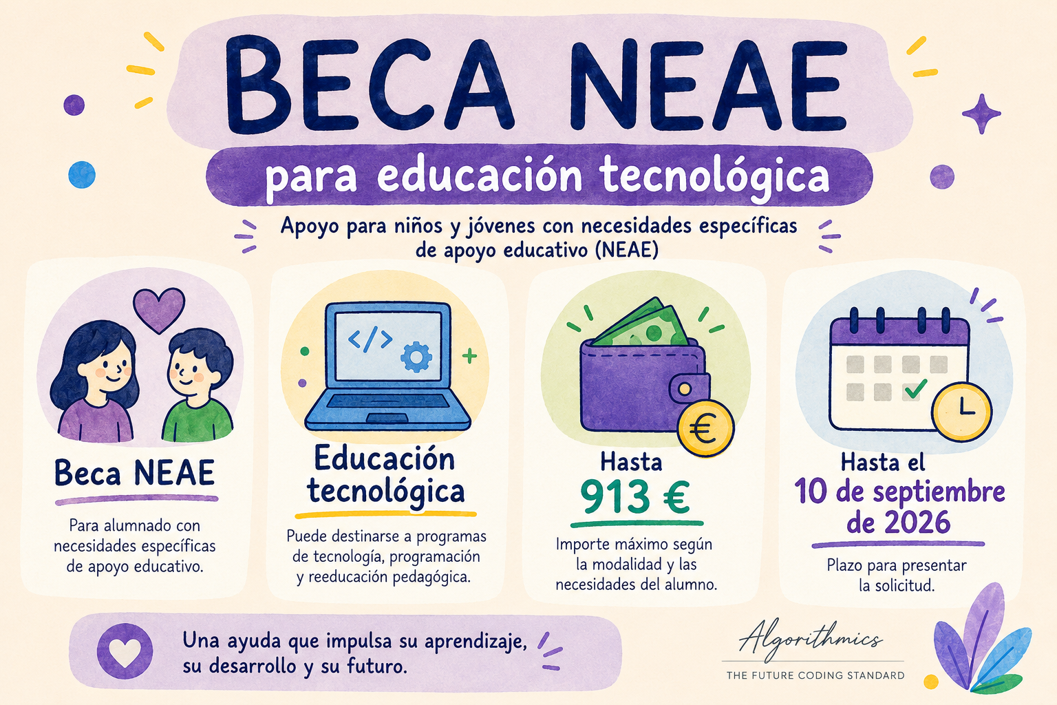 Resumen de la beca NEAE 2026-2027 para apoyo educativo y programas de tecnología